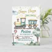 Train Boy Second Birthday Invitation Kaart (Staand voorkant)
