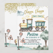 Train Boy Second Birthday Invitation Kaart (Voorkant / Achterkant)