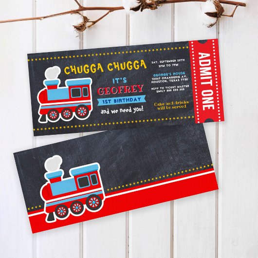 Train Chalkboard boarding Ticket Pass Birthday Kaart