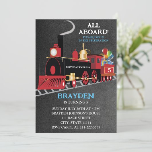 Train Children's Birthday Chalkboard Kaart (Staand voorkant)