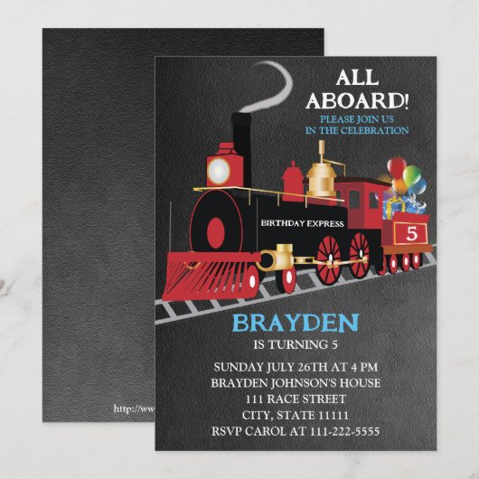 Train Children's Birthday Chalkboard Kaart (Voorkant / Achterkant)