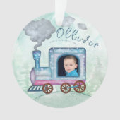 Train Choo Choo All aboard Verjaardagsfoto Ornament (voorkant)