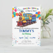 Train Choo Choo verjaardagsuitnodiging Kaart (Staand voorkant)