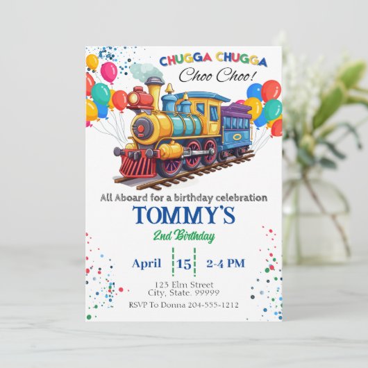 Train Choo Choo verjaardagsuitnodiging Kaart (Staand voorkant)