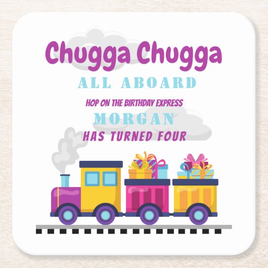 Train Chugga Choo Cartoon Elke Verjaardag Kartonnen Onderzetters (Voorkant)
