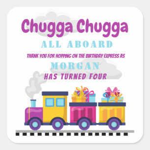 Train Chugga Choo Cartoon Elke Verjaardag Vierkante Sticker