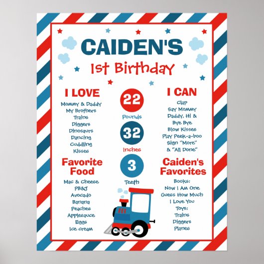 Train Chugga Chugga 1st Birthday Party Milestone Poster (Voorkant)