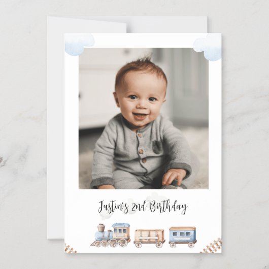 Train Chugga Two Photo Birthday Greeting Magnetische Uitnodiging (Voorkant)