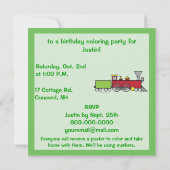 Train Coloring Birthday Party-uitnodiging Kaart (Achterkant)