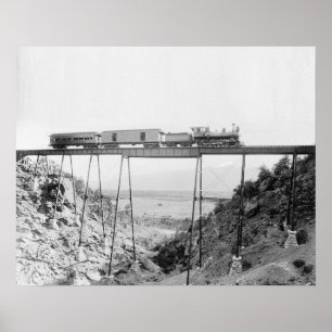 Train Crossing High Bridge, 1890. foto Poster