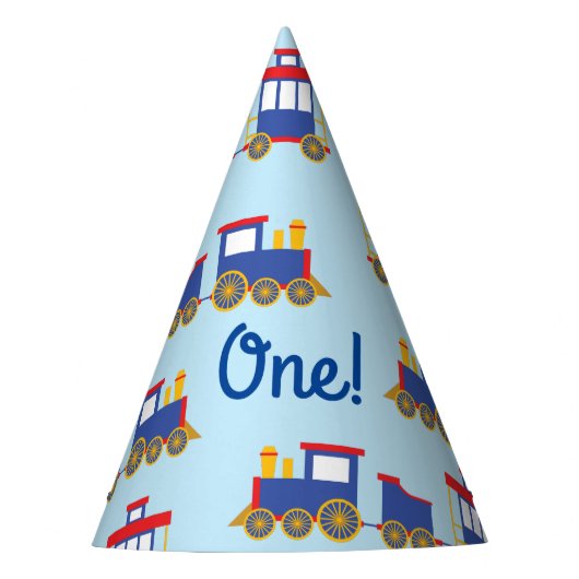 Train Cute Choo-Choo 1st Birthday Party Thema Feesthoedjes (Voorkant)