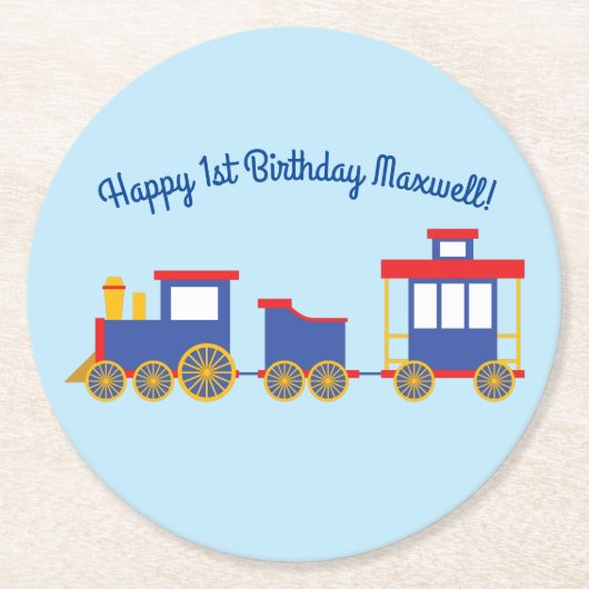 Train Cute Choo-Choo 1st Birthday Party Thema Ronde Kartonnen Onderzetter (Voorkant)