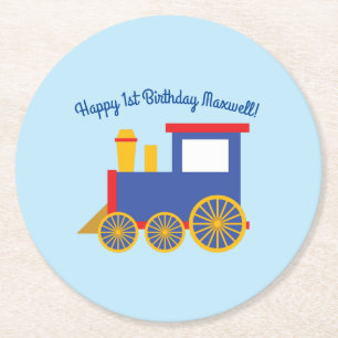 Train Cute Choo-Choo 1st Birthday Party Thema Ronde Kartonnen Onderzetter