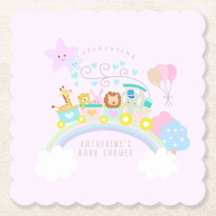 Train Dieren Baby Pastel Roze Kartonnen Onderzetters