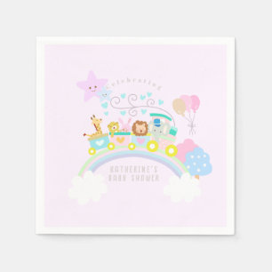 Train Dieren Baby Pastel roze Servet