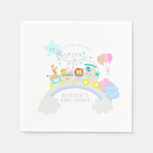 Train Dieren Baby Pastel Wit Servet