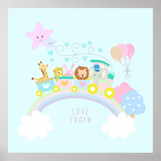 Train Dieren Blauw Poster (Voorkant)