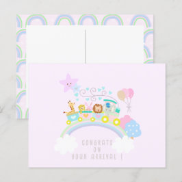 Train dieren roze briefkaart