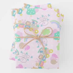 Train dieren roze inpakpapier vel