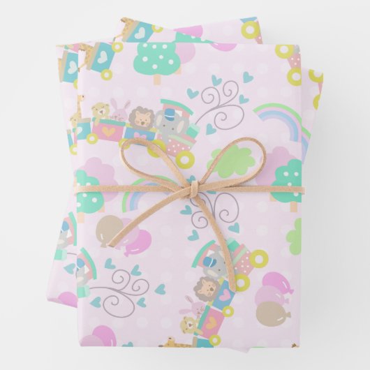 Train dieren roze inpakpapier vel (In situ)