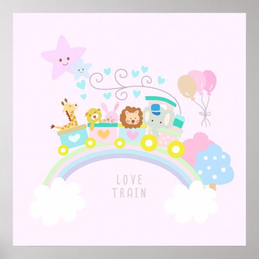 Train Dieren Roze Poster (Voorkant)