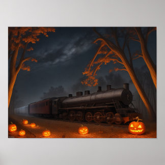 Train door een Halloween bos Poster