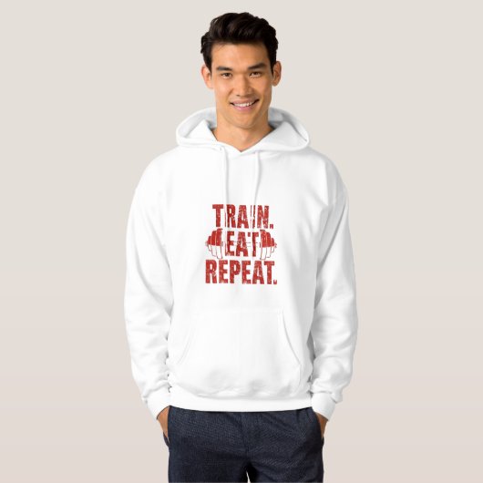 Train Eat Repeat Hoodie – Motivational Gym Hoodie  (Voorkant volledig)