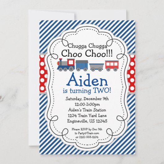 Train Engine, blauwe strepes rode polaire vlek op  Kaart (Voorkant)