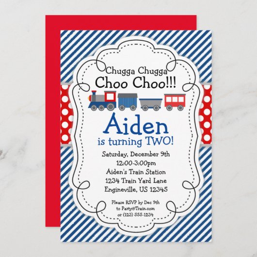 Train Engine, blauwe strepes rode polaire vlek op  Kaart (Voorkant / Achterkant)