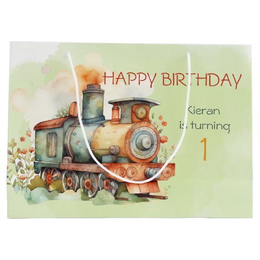 Train Engine Boy 1st. Birthday Groot Cadeauzakje (Achterkant)