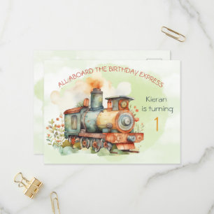 Train Engine Boy 1st. Birthday Invitation briefkaa Uitnodiging Briefkaart