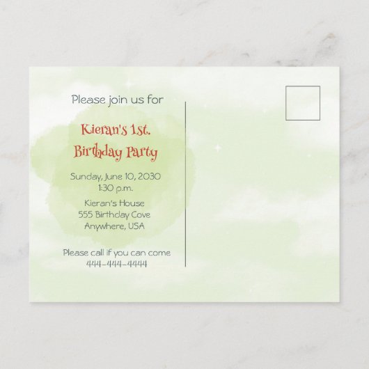 Train Engine Boy 1st. Birthday Invitation briefkaa Uitnodiging Briefkaart (Achterkant)