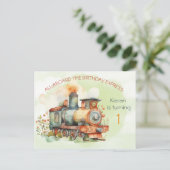 Train Engine Boy 1st. Birthday Invitation briefkaa Uitnodiging Briefkaart (Staand voorkant)