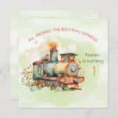 Train Engine Boy 1st. Birthday Uitnodiging (Voorkant / Achterkant)