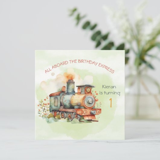 Train Engine Boy 1st. Birthday Uitnodiging (Staand voorkant)