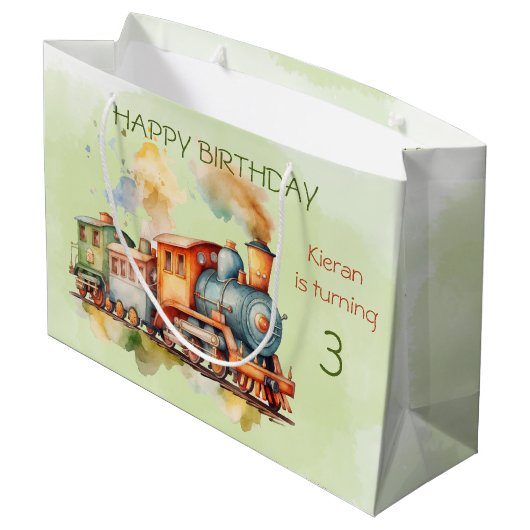 Train Engine Boy 3rd. Birthday Groot Cadeauzakje (Achterkant Gekanteld)