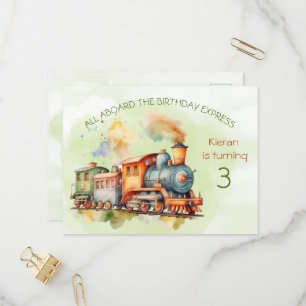 Train Engine Boy 3rd. Birthday Invitation briefkaa Uitnodiging Briefkaart