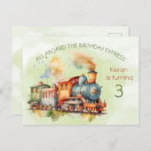 Train Engine Boy 3rd. Birthday Invitation briefkaa Uitnodiging Briefkaart (Voorkant / Achterkant)