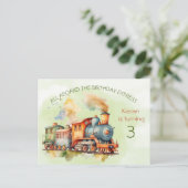 Train Engine Boy 3rd. Birthday Invitation briefkaa Uitnodiging Briefkaart (Staand voorkant)