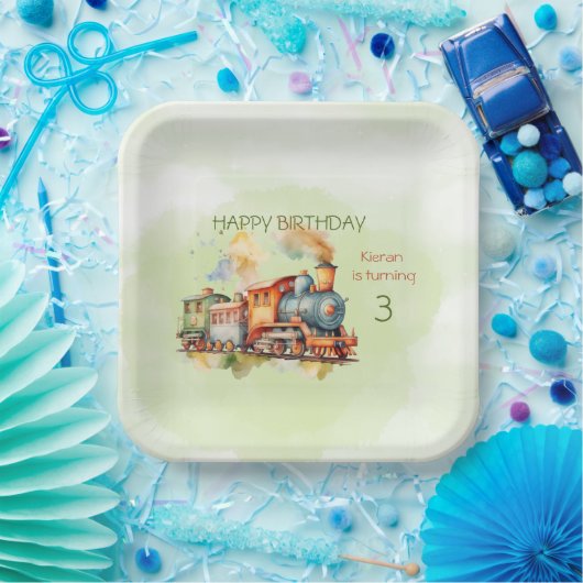 Train Engine Boy 3rd. Birthday Papieren Bordje (Feest)