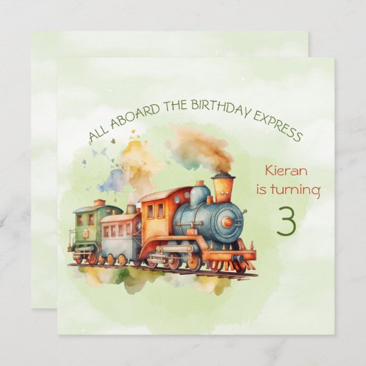 Train Engine Boy 3rd. Birthday Uitnodiging (Voorkant / Achterkant)