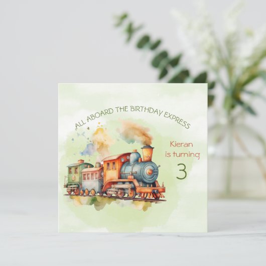 Train Engine Boy 3rd. Birthday Uitnodiging (Staand voorkant)
