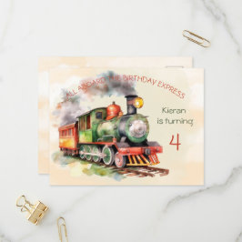 Train Engine Boy 4th Birthday Invitation briefkaar Uitnodiging Briefkaart