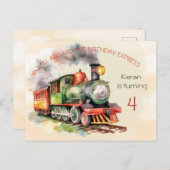 Train Engine Boy 4th Birthday Invitation briefkaar Uitnodiging Briefkaart (Voorkant / Achterkant)