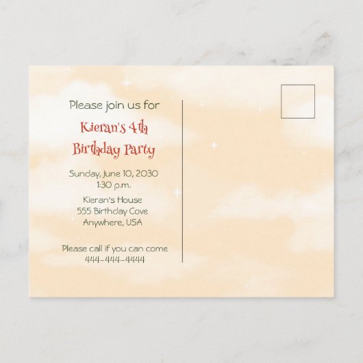 Train Engine Boy 4th Birthday Invitation briefkaar Uitnodiging Briefkaart (Achterkant)