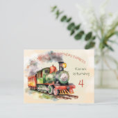 Train Engine Boy 4th Birthday Invitation briefkaar Uitnodiging Briefkaart (Staand voorkant)