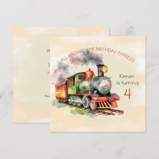 Train Engine Boy 4th Birthday Kaart (Voorkant / Achterkant)