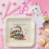 Train Engine Boy 4th Birthday Papieren Bordje (Feest)