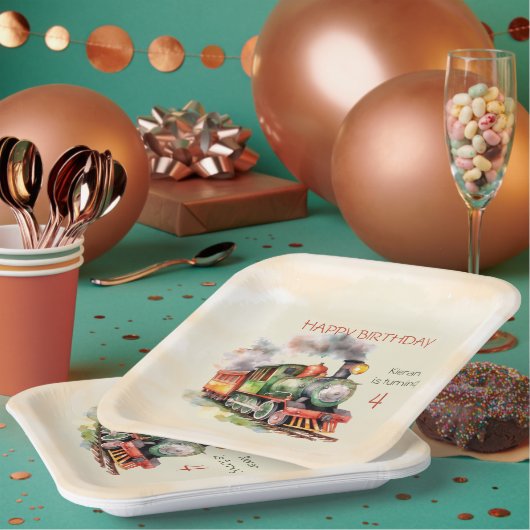 Train Engine Boy 4th Birthday Papieren Bordje (Multi)