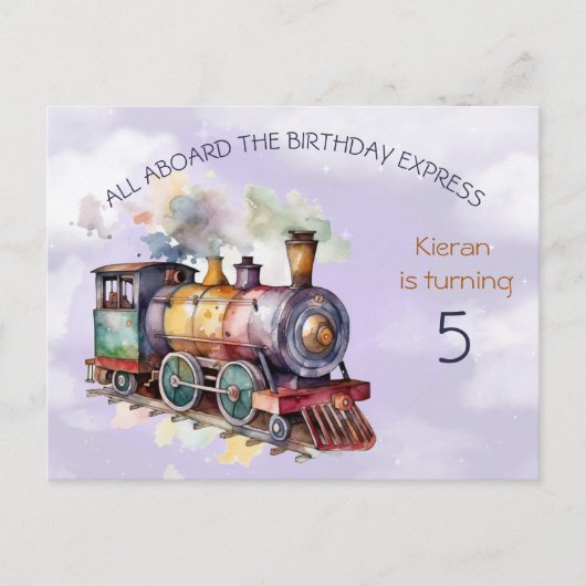 Train Engine Boy 5th Birthday Invitation briefkaar Uitnodiging Briefkaart (Voorkant)